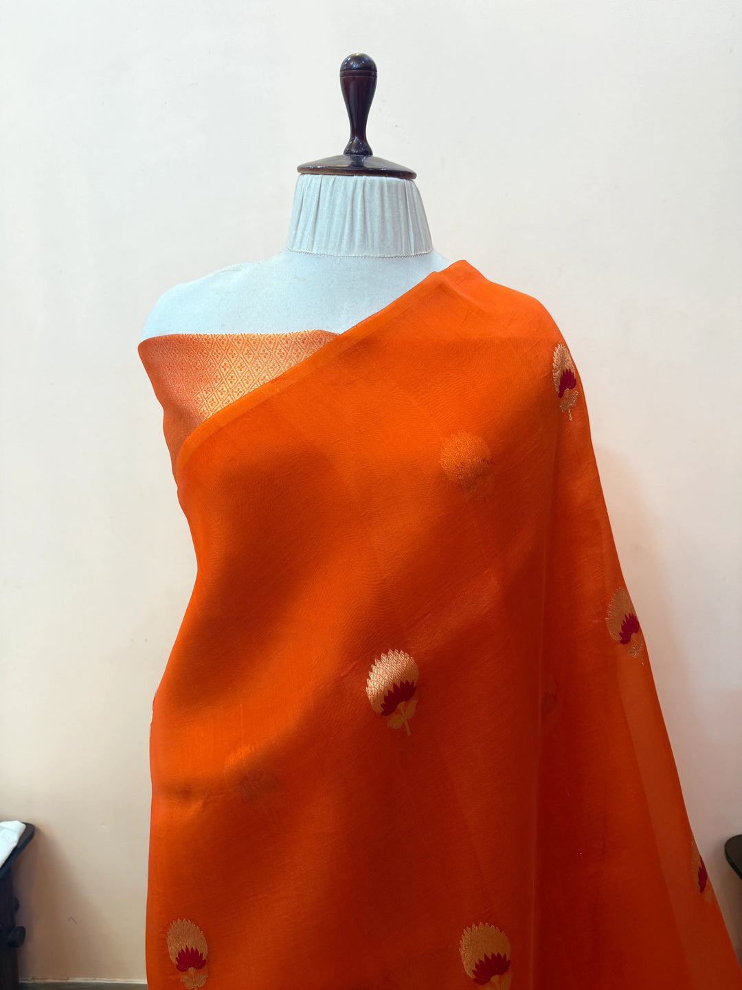 Orange Pure Kora Silk Handloom Banarasi Saree