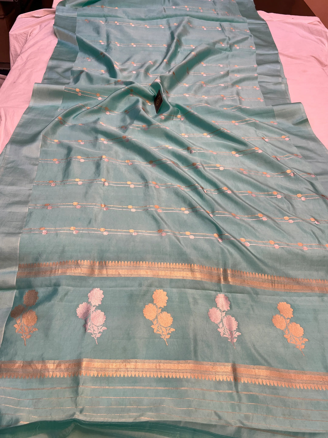 Sky Blue Pure Silk Handloom Banarasi Saree