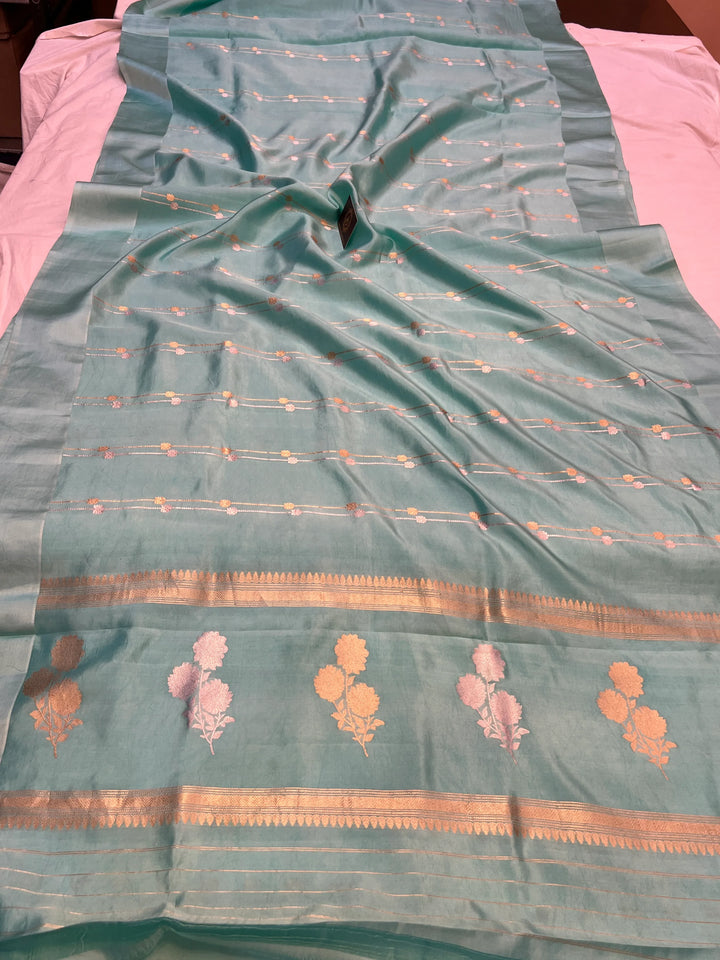 Sky Blue Pure Silk Handloom Banarasi Saree