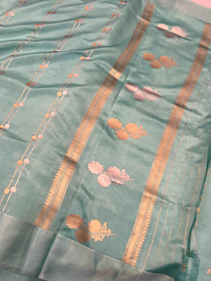 Sky Blue Pure Silk Handloom Banarasi Saree