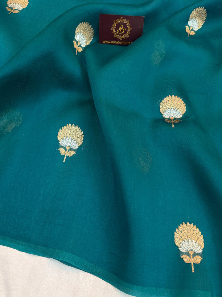 Rama Blue Kora Silk Banarasi Saree with Sona Rupa Butis