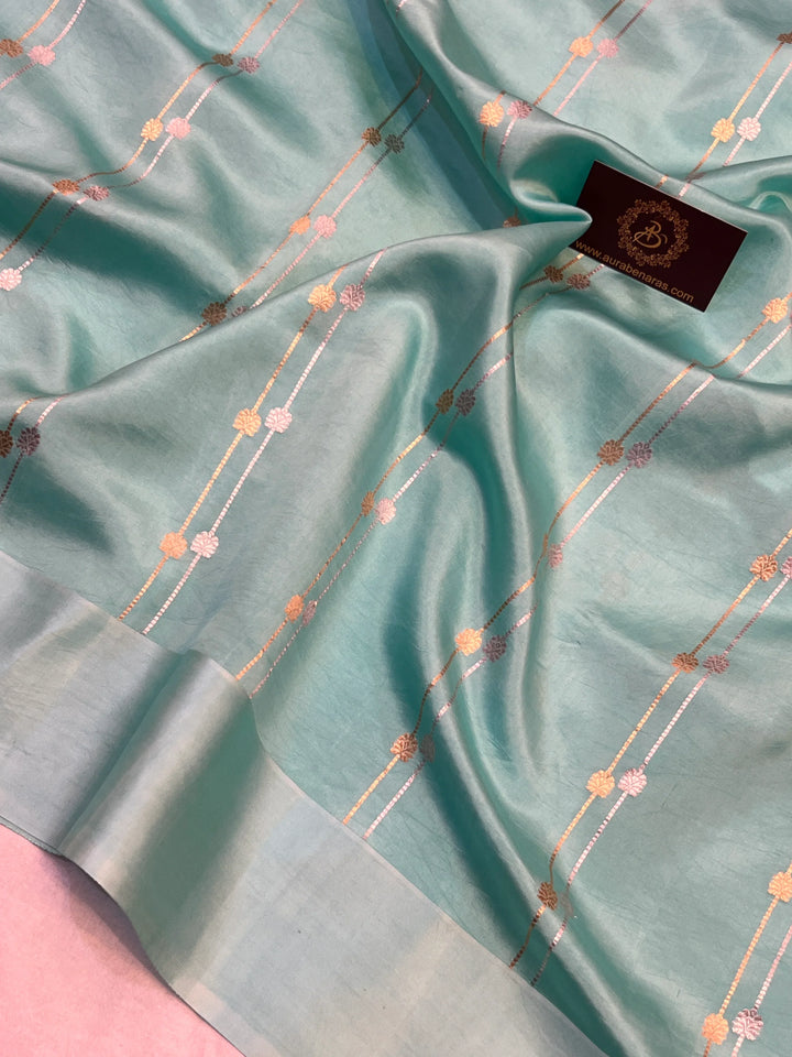 Sky Blue Pure Silk Handloom Banarasi Saree