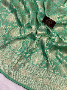 Sea Green Banarasi Handloom Katan Silk Saree - Aura Benaras