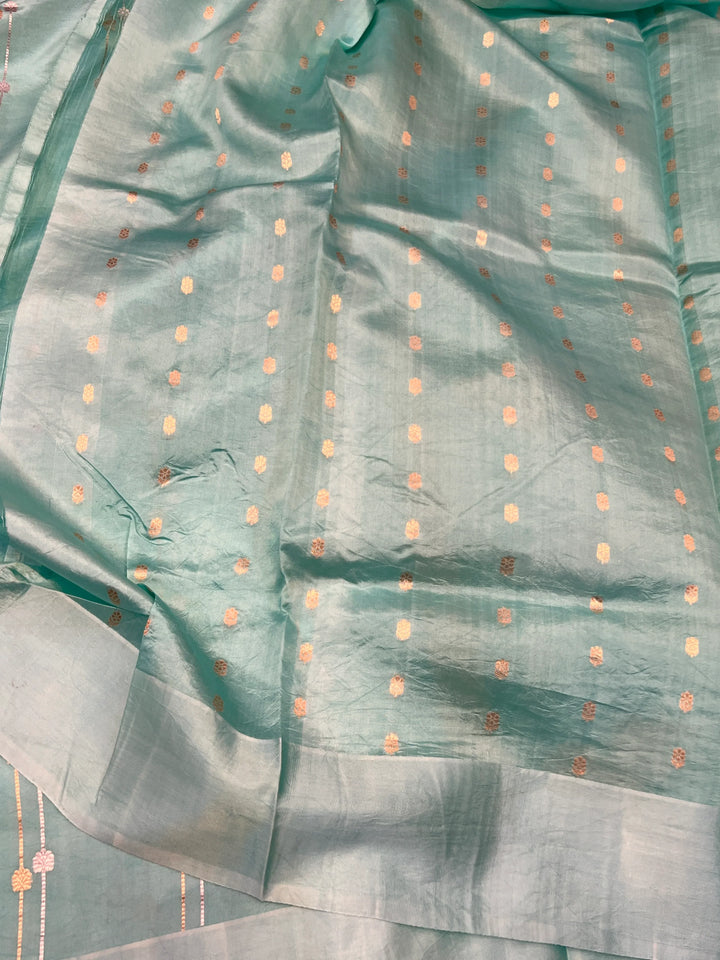 Sky Blue Pure Silk Handloom Banarasi Saree