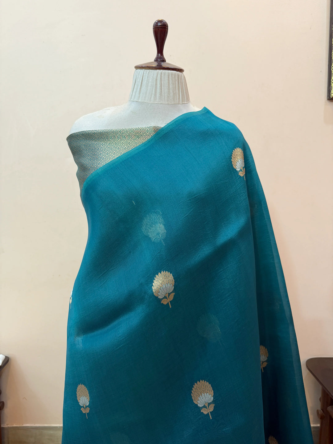 Rama Blue Kora Silk Banarasi Saree with Sona Rupa Butis
