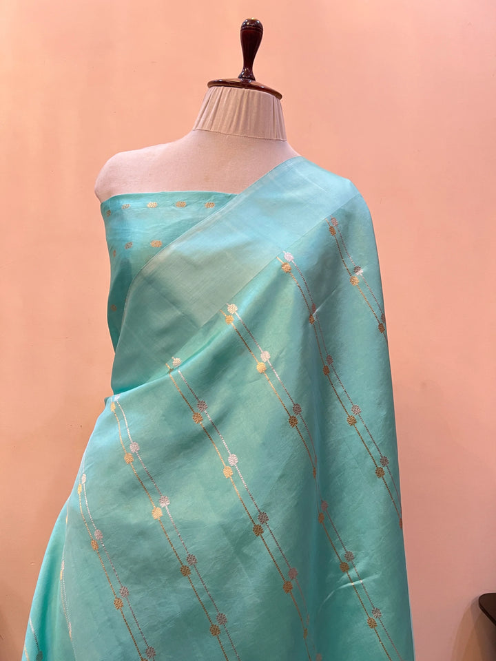 Sky Blue Pure Silk Handloom Banarasi Saree