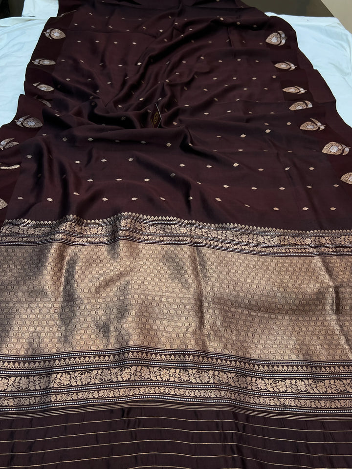 Brown Pure Banarasi Handloom Silk Saree