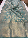 Sage Blue Banarasi Handloom Katan Silk Saree - Aura Benaras