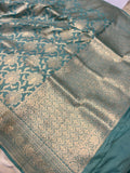 Sage Blue Banarasi Handloom Katan Silk Saree - Aura Benaras