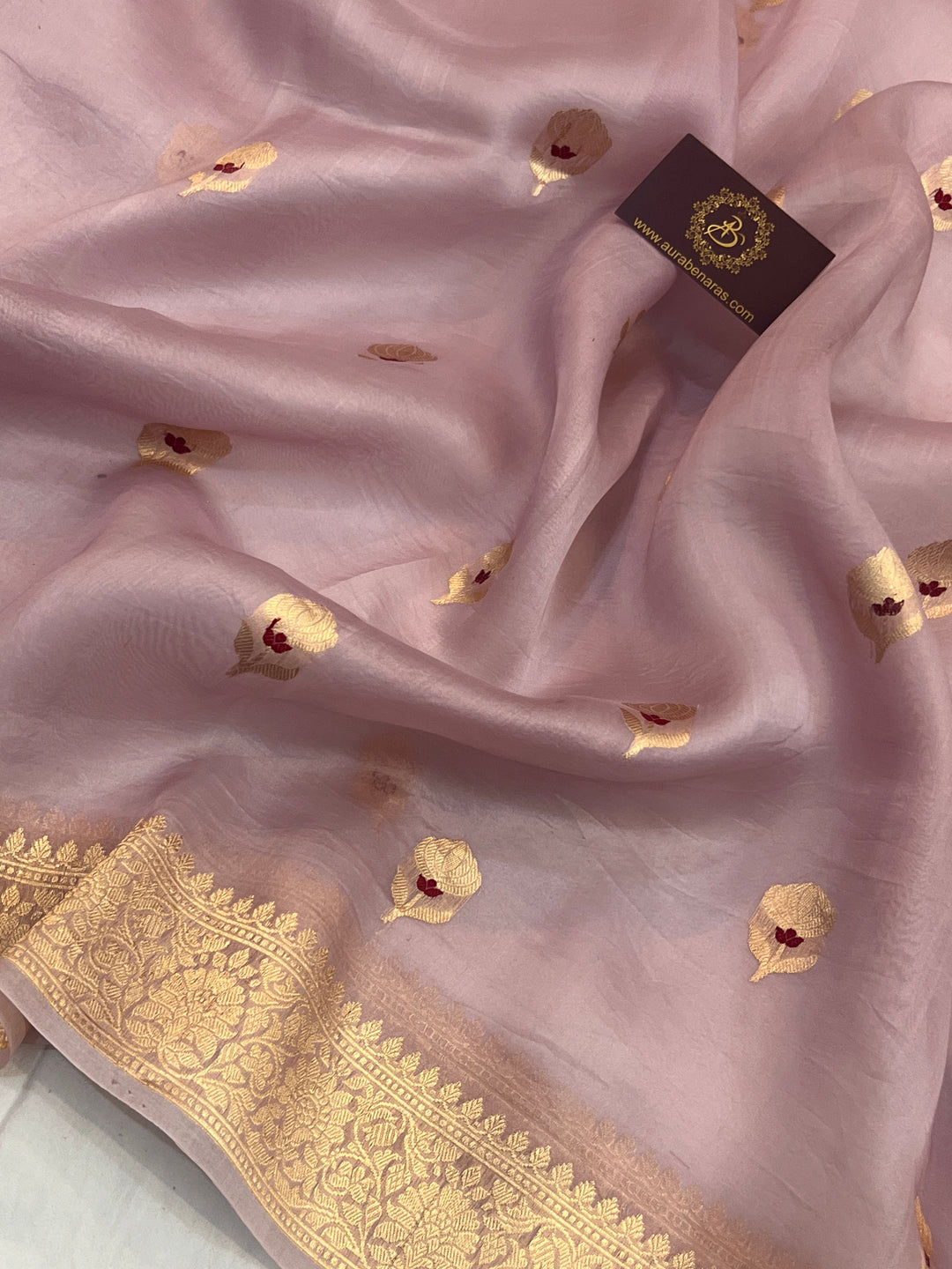 Pastel Dusky Leavender Pure Kora Silk Handloom Banarasi Saree