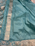 Sage Blue Banarasi Handloom Katan Silk Saree - Aura Benaras