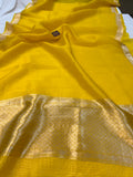 Yellow Banarasi Handloom Kora Silk Saree - Aura Benaras