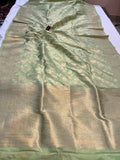 Pista Green Banarasi Handloom Katan Silk Saree - Aura Benaras