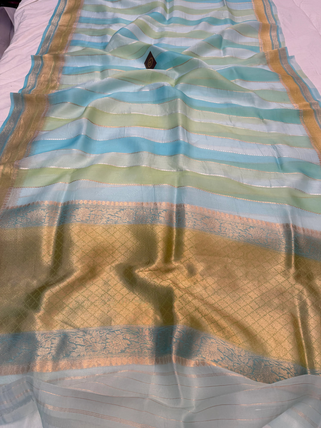 Sky Blue Pure Kora Silk Handloom Banarasi Saree
