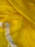 Yellow Banarasi Handloom Kora Silk Saree - Aura Benaras