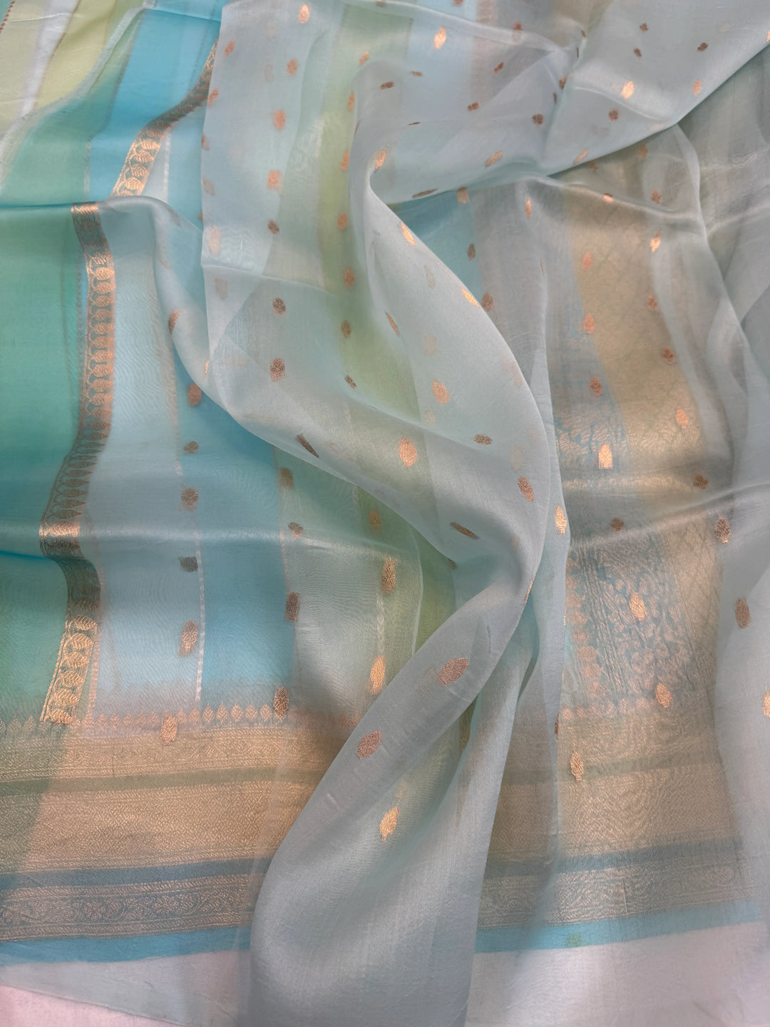 Sky Blue Pure Kora Silk Handloom Banarasi Saree