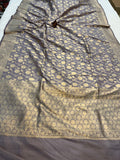 Grey Banarasi Handloom Katan Silk Saree - Aura Benaras