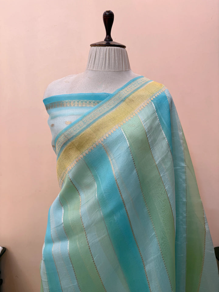 Sky Blue Pure Kora Silk Handloom Banarasi Saree
