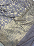 Grey Banarasi Handloom Katan Silk Saree - Aura Benaras