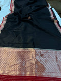 Black Banarasi Handloom Kora Silk Saree - Aura Benaras