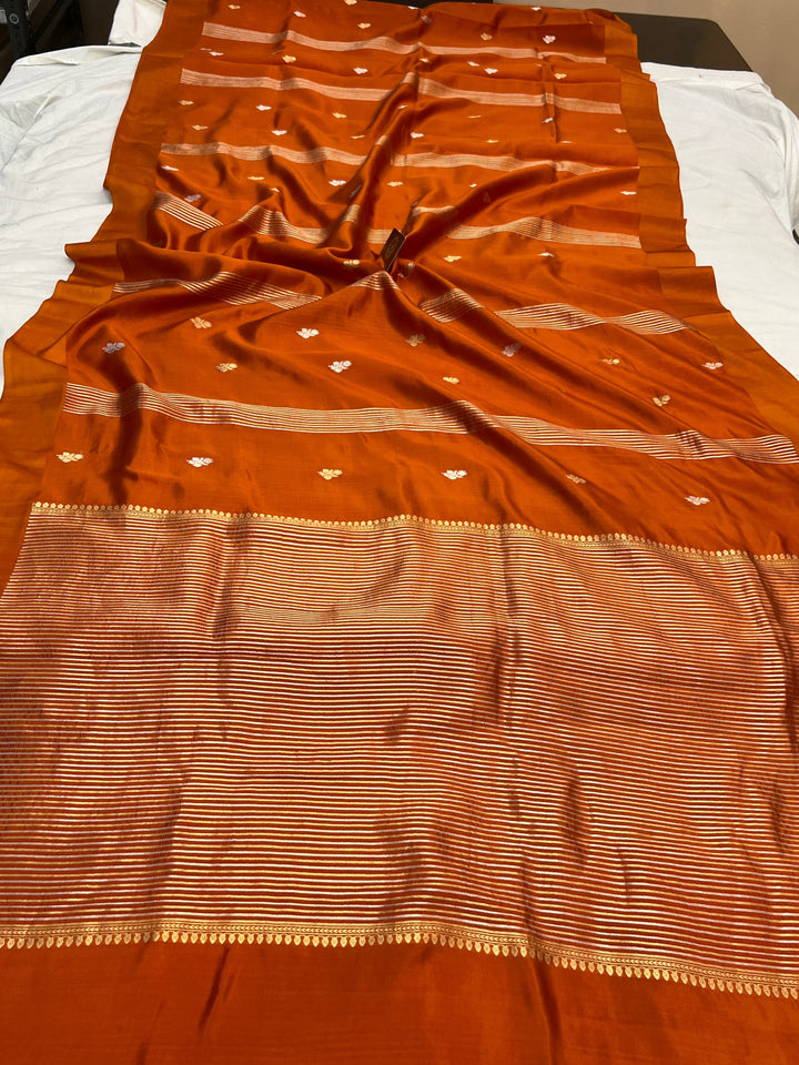Orange Pure Silk Handloom Banarasi Saree