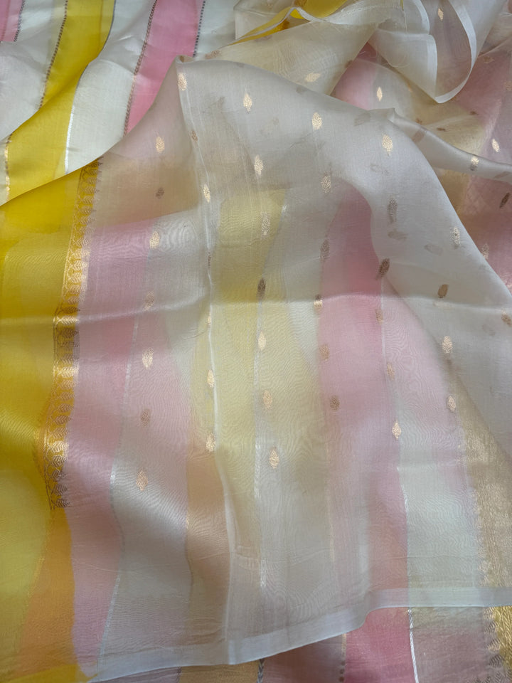 Off White Pure Kora Silk Handloom Banarasi Saree