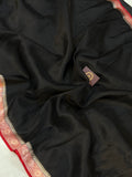 Black Banarasi Handloom Kora Silk Saree - Aura Benaras