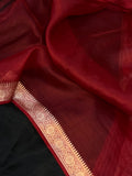 Black Banarasi Handloom Kora Silk Saree - Aura Benaras