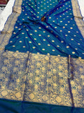 Peacock Green Pure Banarasi Handloom Katan Silk Saree - Aura Benaras