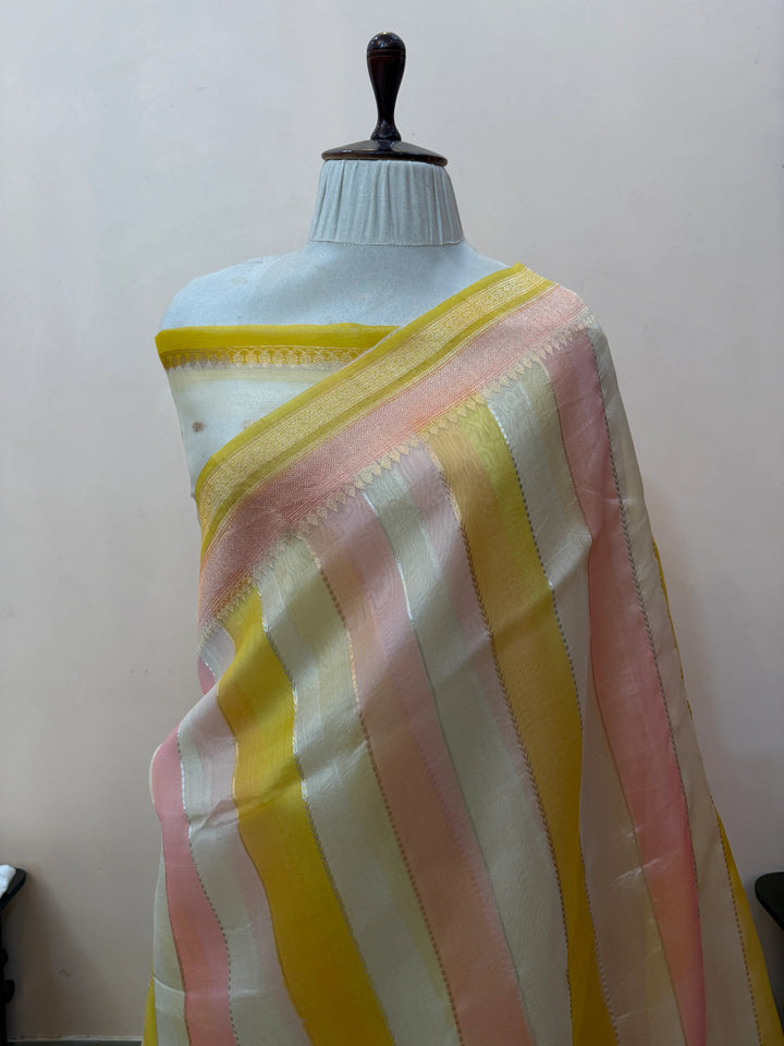 Off White Pure Kora Silk Handloom Banarasi Saree