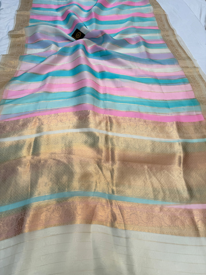 Off White Pure Kora Silk Handloom Banarasi Saree