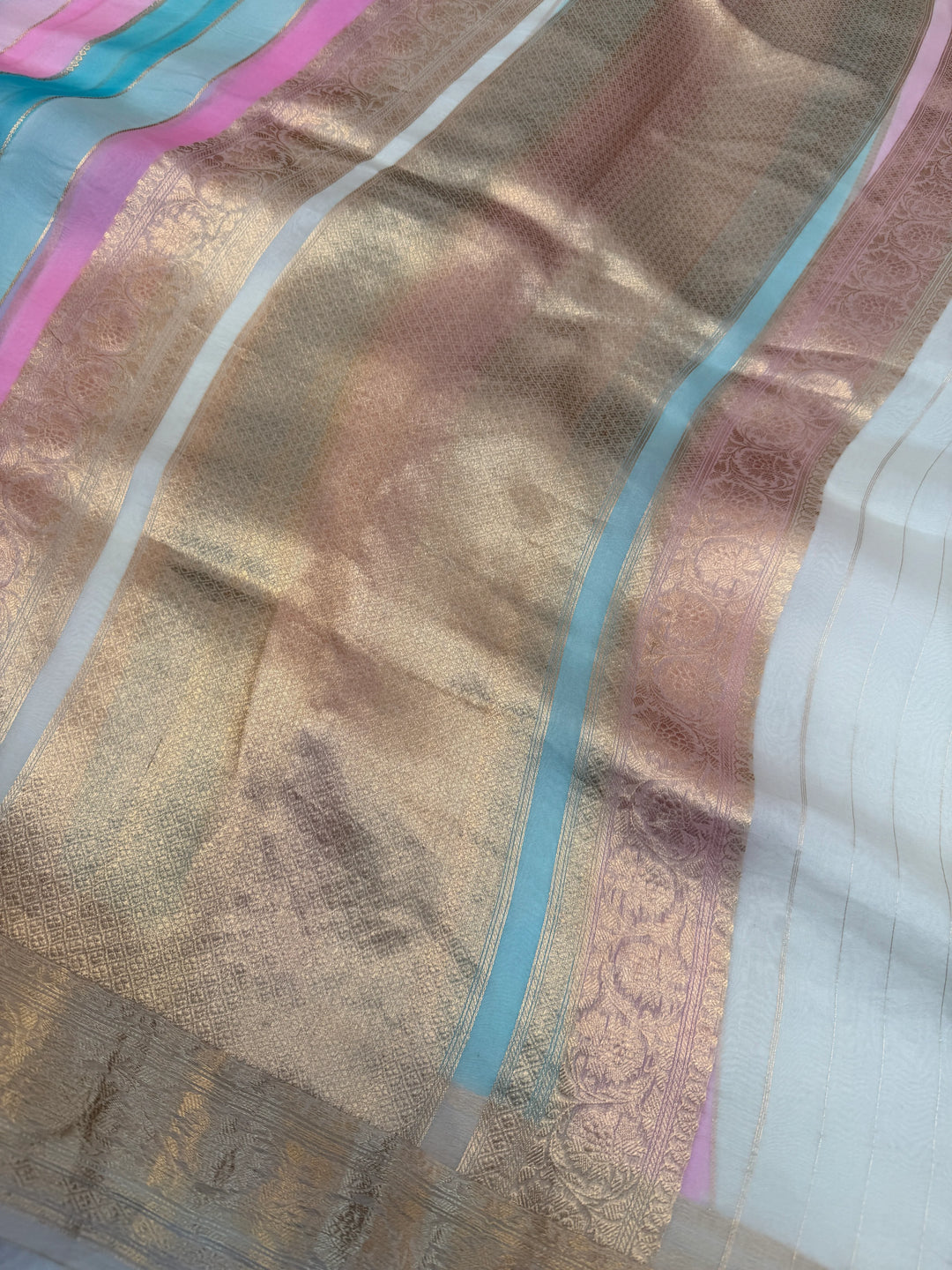 Off White Pure Kora Silk Handloom Banarasi Saree