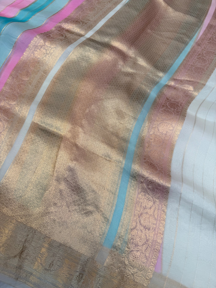 Off White Pure Kora Silk Handloom Banarasi Saree