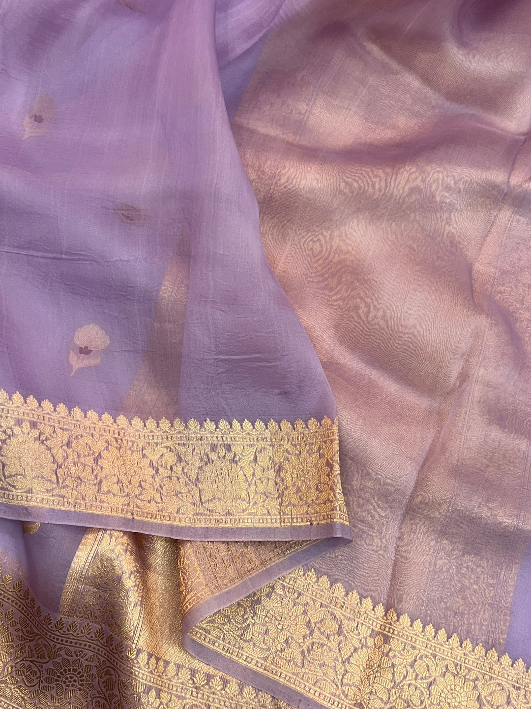 Lilac Pure Kora Silk Handloom Banarasi Saree