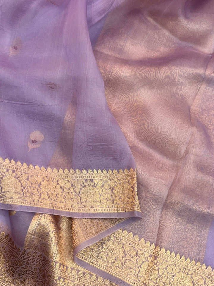 Lilac Pure Kora Silk Handloom Banarasi Saree