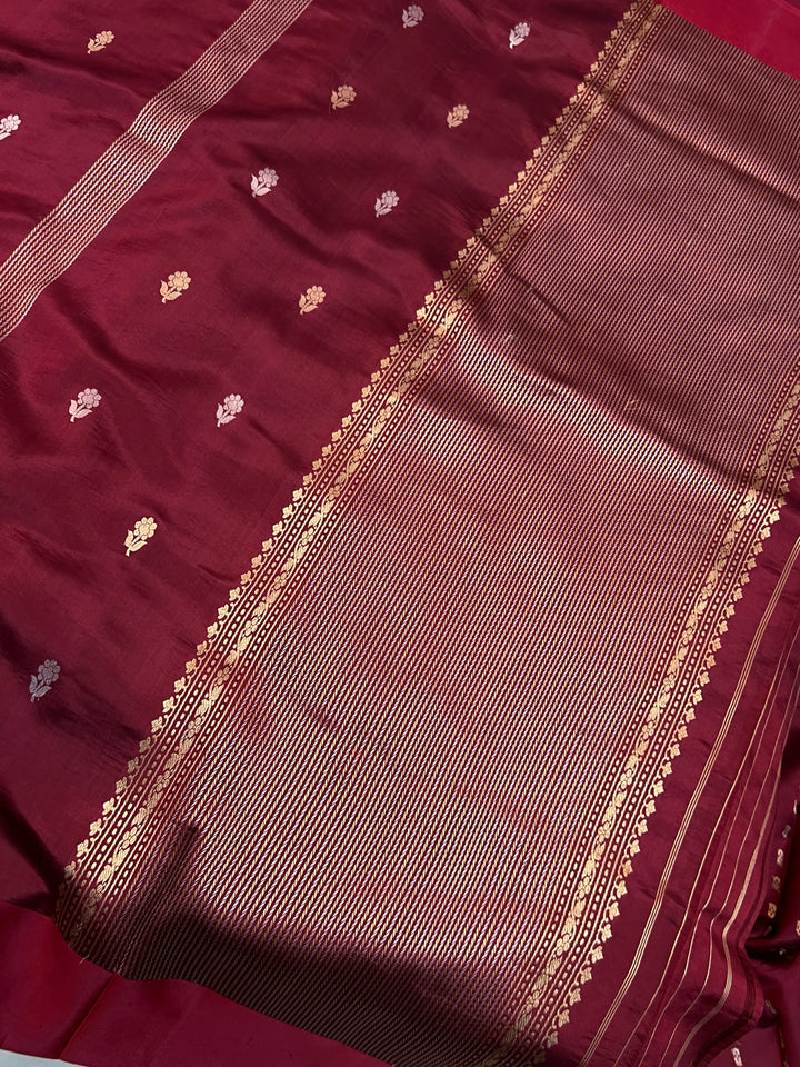 Maroon Pure Silk Handloom Banarasi Saree