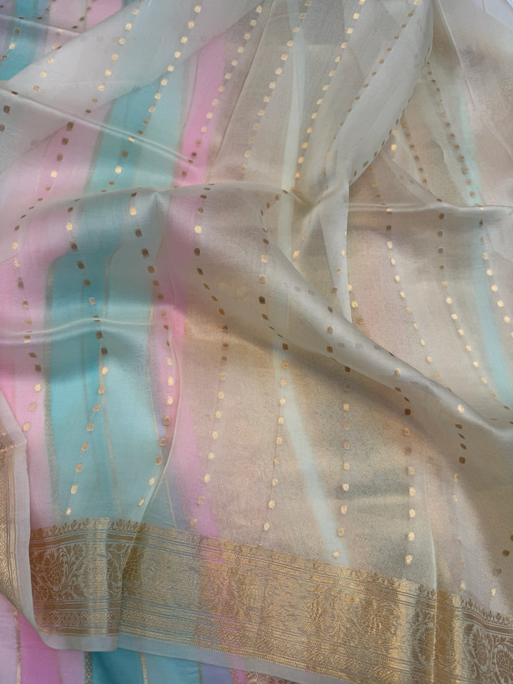 Off White Pure Kora Silk Handloom Banarasi Saree