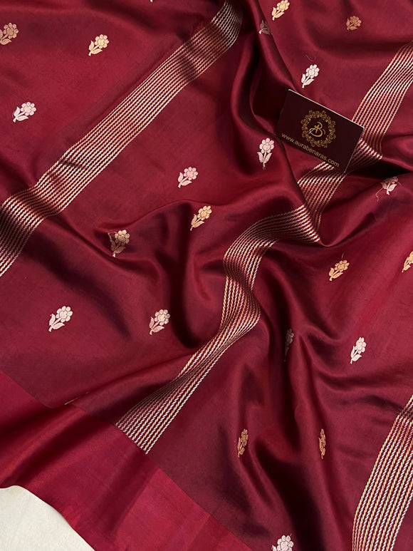 Maroon Pure Silk Handloom Banarasi Saree
