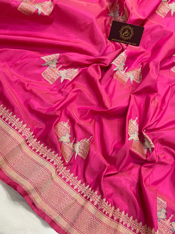 Pink Banarasi Handloom Katan Silk Saree - Aura Benaras