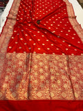 Red Pure Banarasi Handloom Katan Silk Saree - Aura Benaras