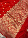 Red Pure Banarasi Handloom Katan Silk Saree - Aura Benaras