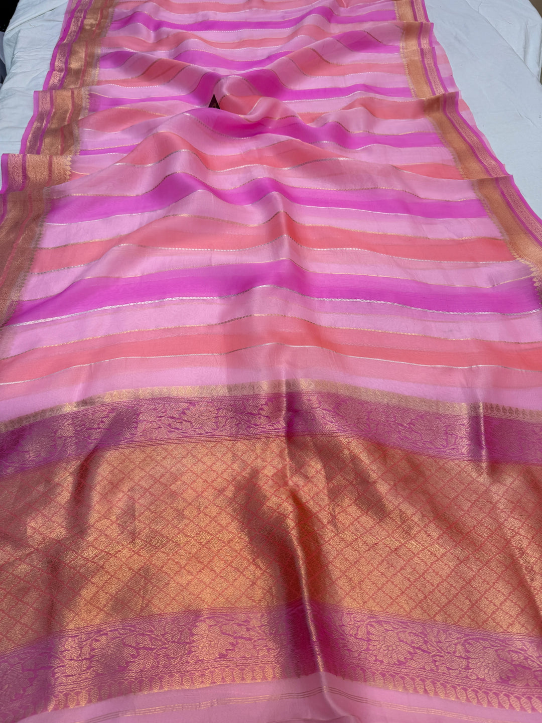 Baby Pink Pure Kora Silk Handloom Banarasi Saree