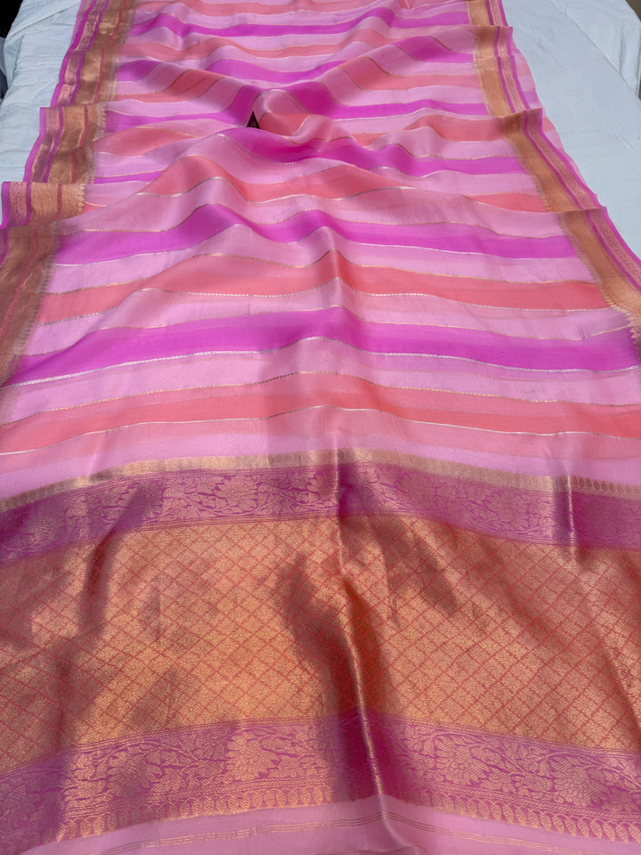 Baby Pink Pure Kora Silk Handloom Banarasi Saree