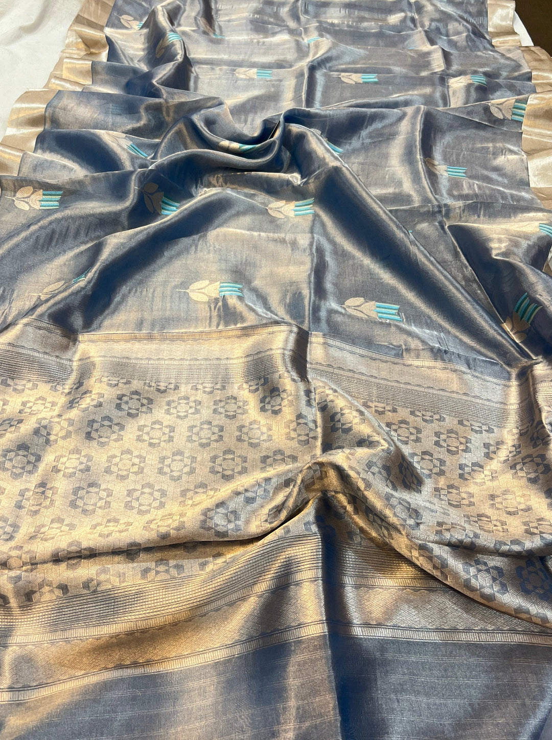 Ink Blue Pure Banarasi Handloom Silk Saree - Aura Benaras