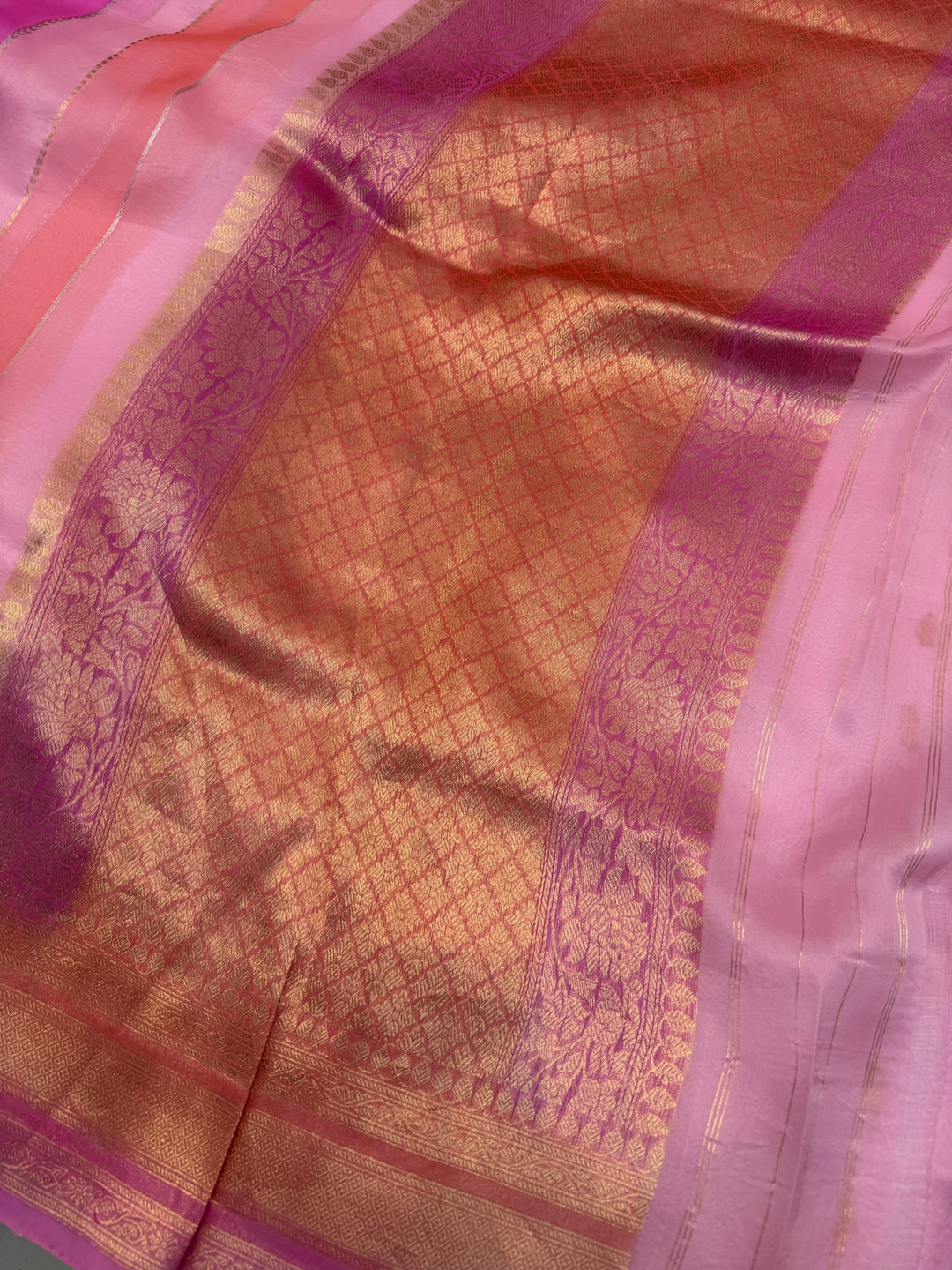 Baby Pink Pure Kora Silk Handloom Banarasi Saree
