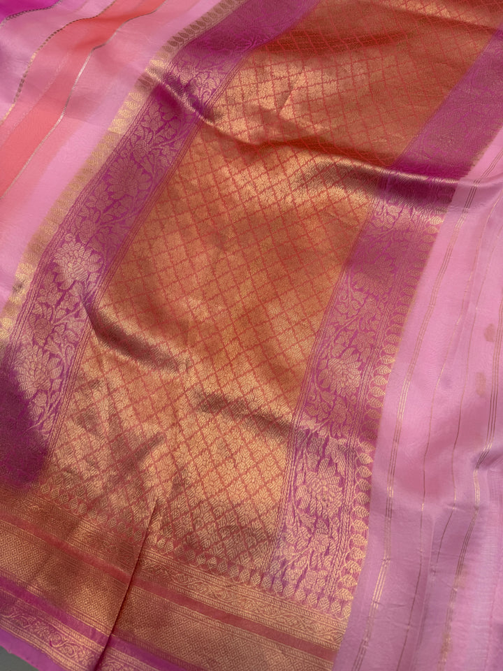 Baby Pink Pure Kora Silk Handloom Banarasi Saree