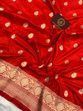 Red Pure Banarasi Handloom Katan Silk Saree - Aura Benaras