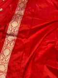 Red Pure Banarasi Handloom Katan Silk Saree - Aura Benaras