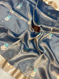 Ink Blue Pure Banarasi Handloom Silk Saree - Aura Benaras