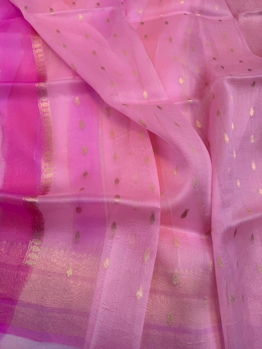 Baby Pink Pure Kora Silk Handloom Banarasi Saree
